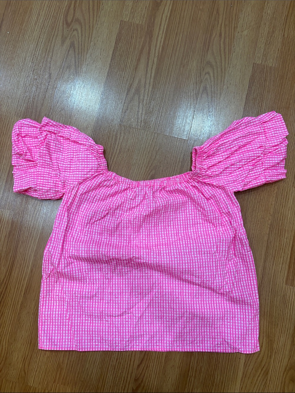 Lilly Pulitzer Pink Gingham Off-Shoulder Puff Sleeve Crop Top
